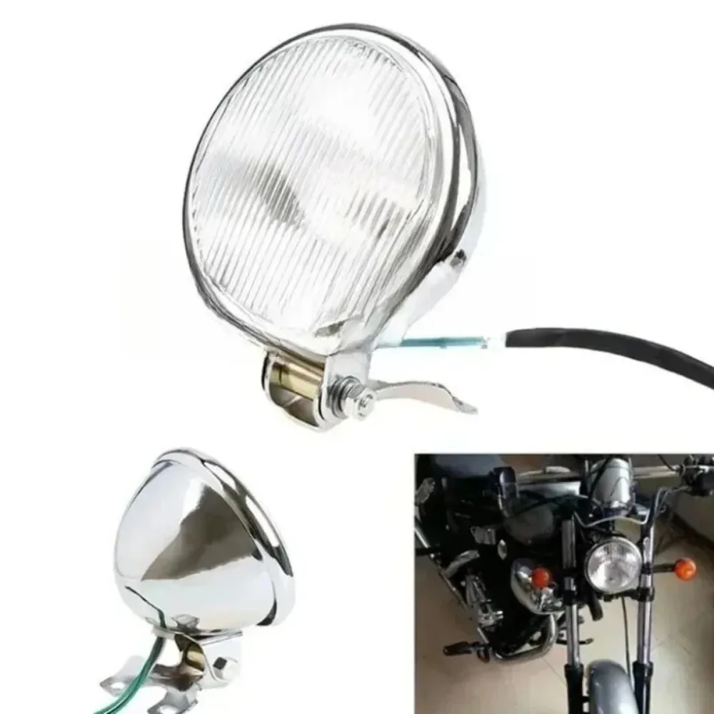 1pcs Universal Motorcycle Headlight Round with Holder Electroplate for Retro Metal CG125
