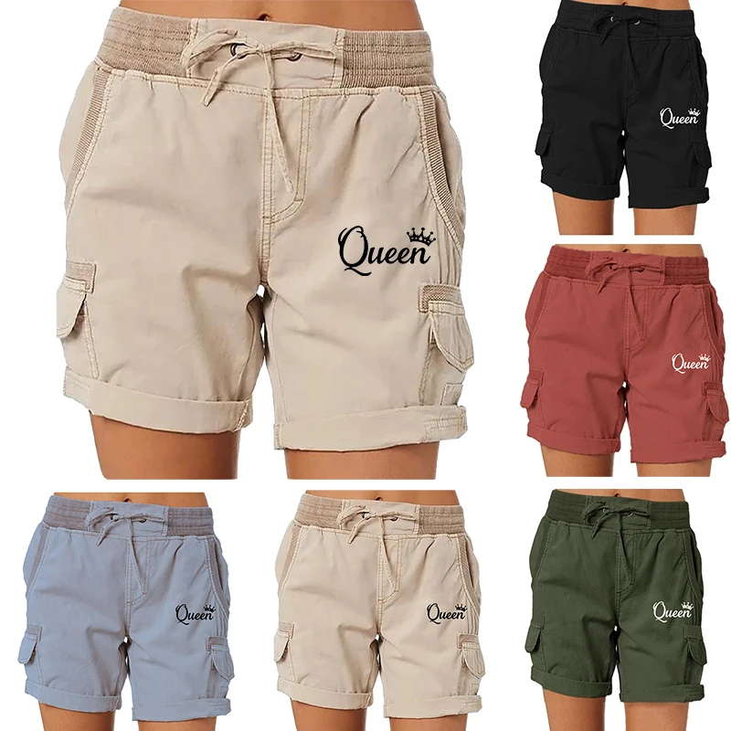 Damen Cargo Shorts Königin gedruckt Sommer lässig Kordel zug elastische Taille aktive Shorts Arbeit Shorts Wandern Outdoor Strand Shorts