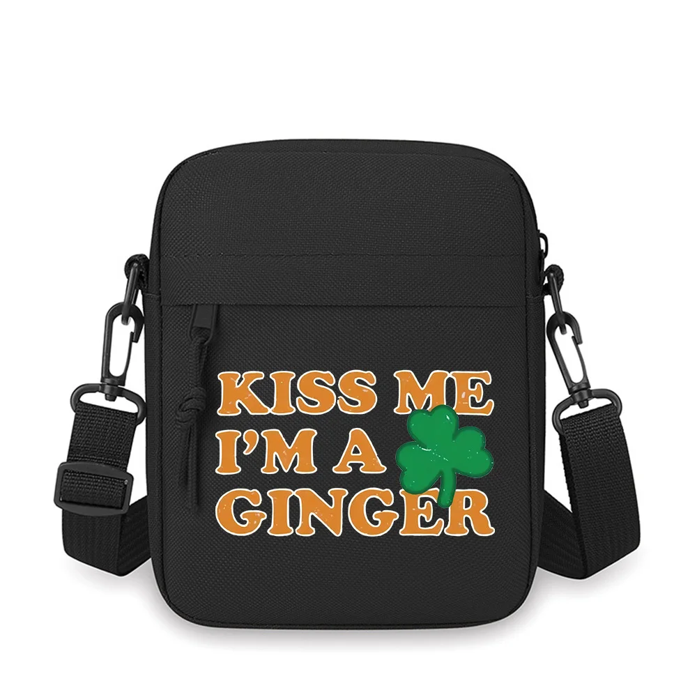 

Kiss Me I'm Ginger Shamrock Men Crossbody Bag Single Shoulder Women Cartoon Anime Film Printing Design Unisex