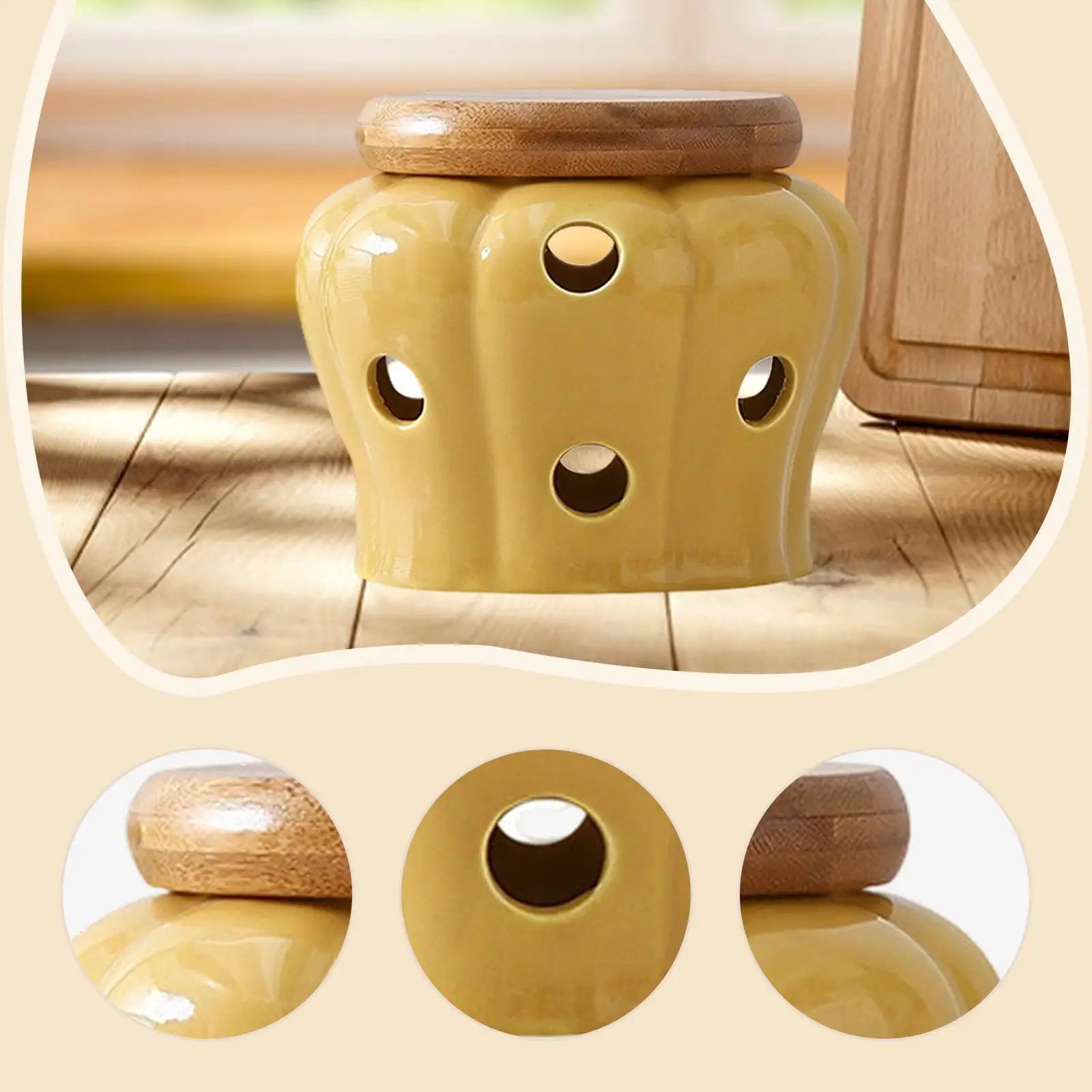 Garlic Keeper Small Round Ventilation Multipurpose Cellar Pot Ceramic Jar with Lid Storage Container