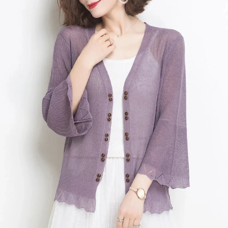 Ice Silk Knitted Cardigan Women\'s Jacket 2022 New Summer Autumn Thin Shawl Coat Short Sun Protection Clothing Female All Match