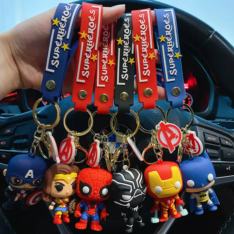 Disney-PVC Chaveiro de carro para crianças, pingente de super heróis, Homem Aranha, Capitão América, Pantera Negra, Deadpool, modelo de brinquedos, presentes infantis