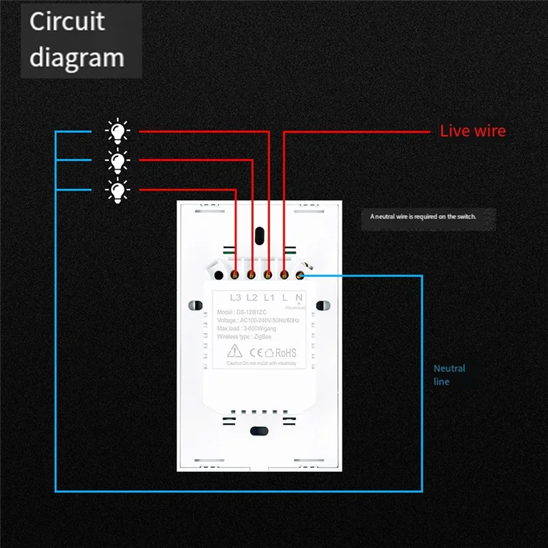 M18K-Tuya Matter Smart For Alexa Google Home Wifi Light Switch Concave Glass Homekit Smartthings Neutral Wire US Standard