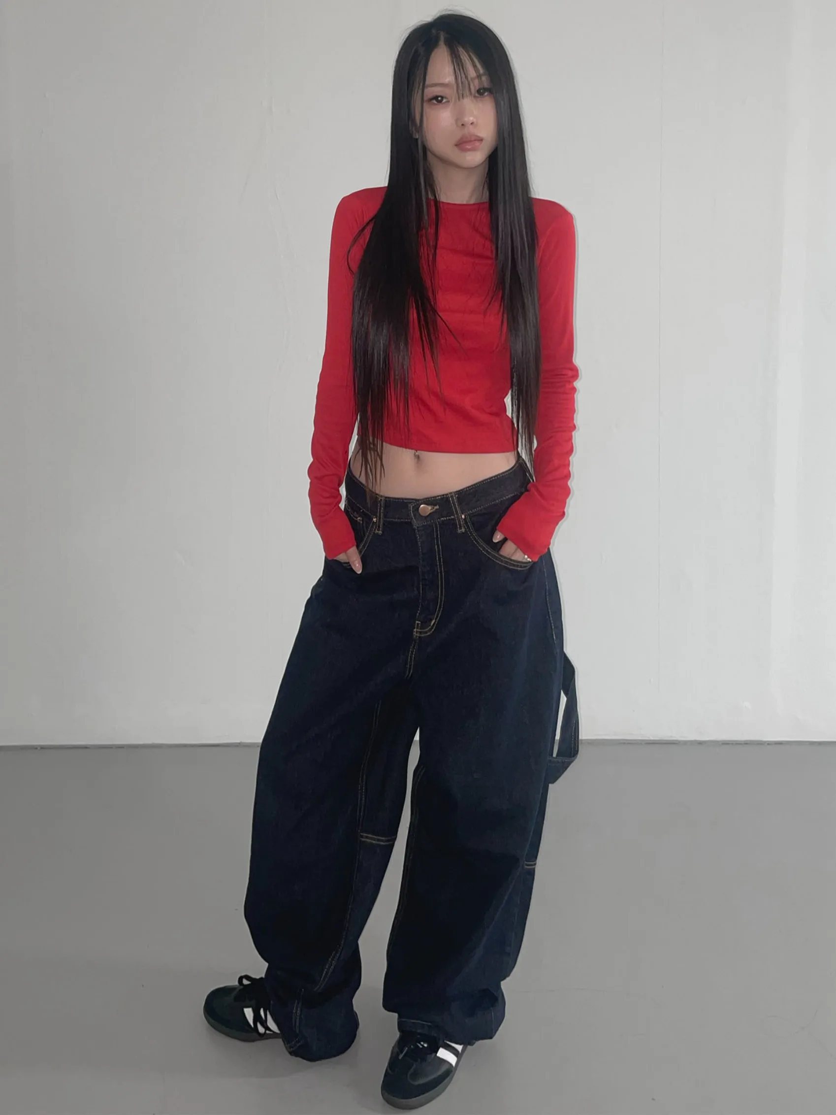 Neutrale Sle-Jeans mit weitem Bein, Dongda Gate, Frühherbst, lockere Passform, vielseitige lange Hose für 8–24 Jahre alte Frauen