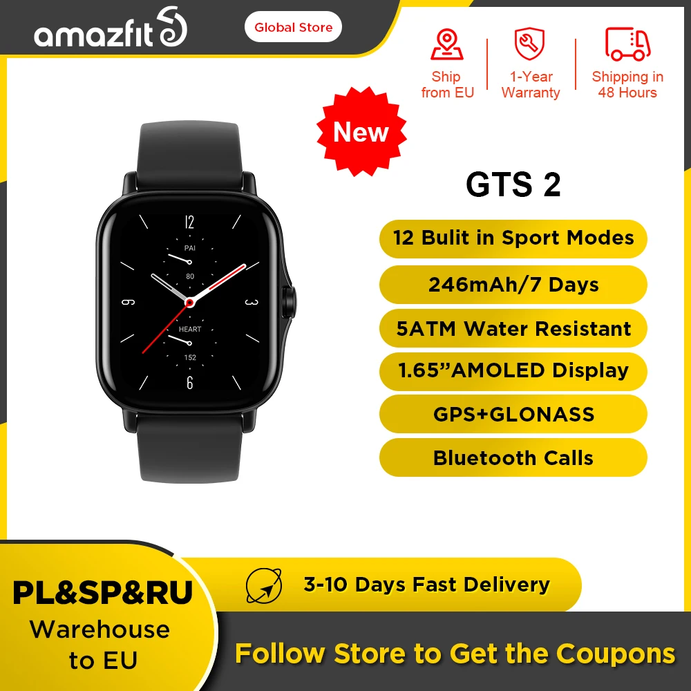 [Refurbished] Amazfit GTS 2 Built-in WiFi GPS Smartwatch 1.65'' HD Display Alexa Answer Calls Smart Watch For Android IOS