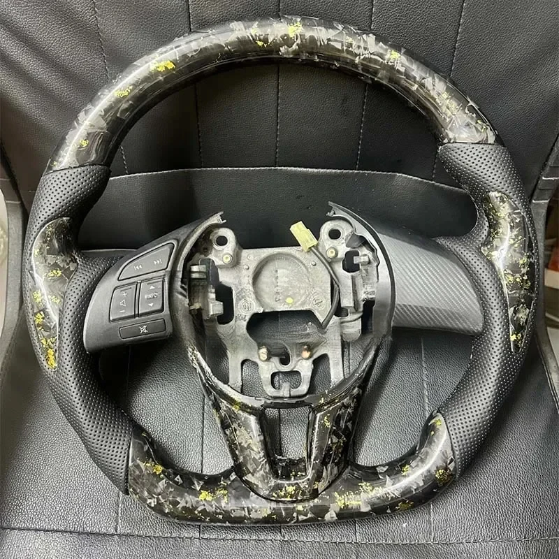 High Quality Fine Forged Carbon Fiber Perforated Leather Steering Wheel For AXELA