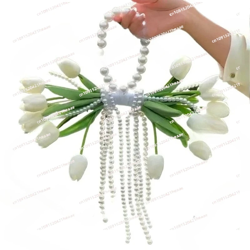 Suitable for Tulip Pearl Waterfall Hand Carry Flower Calla Lily Bride Hand Carry Flower Wedding