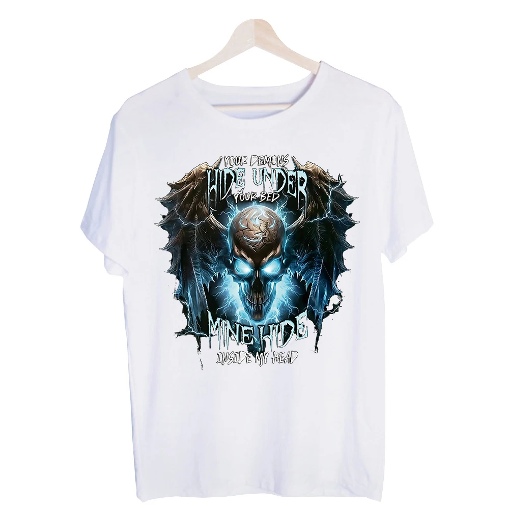 Men's Skull Graphic Tee, Short Sleeve Crew Neck T-Shirt with Slogan-Style Print for Casual Streetwear and Daily Wear