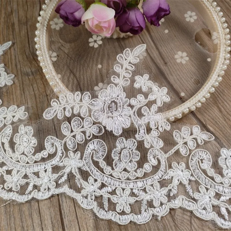 Magnificent Court - Style Extra - Wide Light Golden Bone - Set Embroidery Lace for Bridal Gowns and Kids' Fashion Adornments