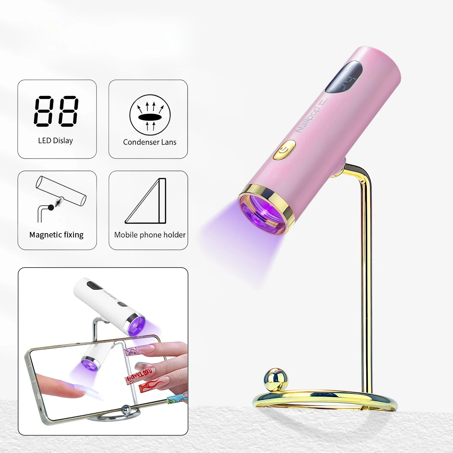 

Портативная магнитная УФ-лампа для ногтей 2-в-1, розовая, с USB-зарядкой, съемная, для домашнего и салонного использования