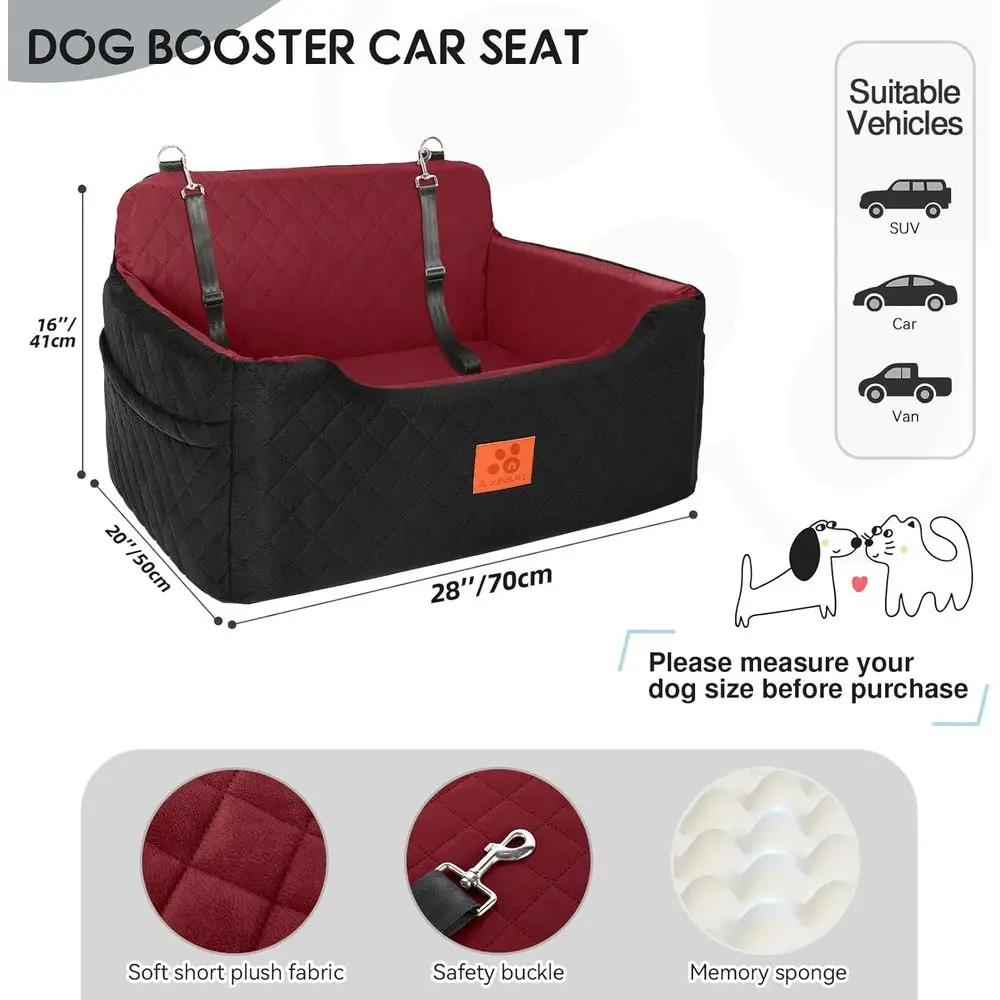 Dog Car Seat for Medium/Large Dogs, Dog Booster Seat for Pet Under 50lbs or 2 Small Dogs, Detachable and Washable Pet Car Bed, M