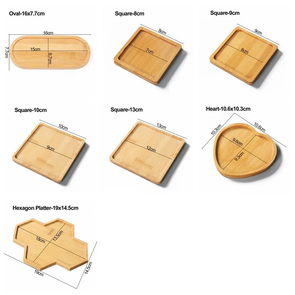 Simple Style Succulents Bonsai Holder Home Decoration Round Square Bamboo Wood Tray Hexagon Rectangle Flowerpot Base