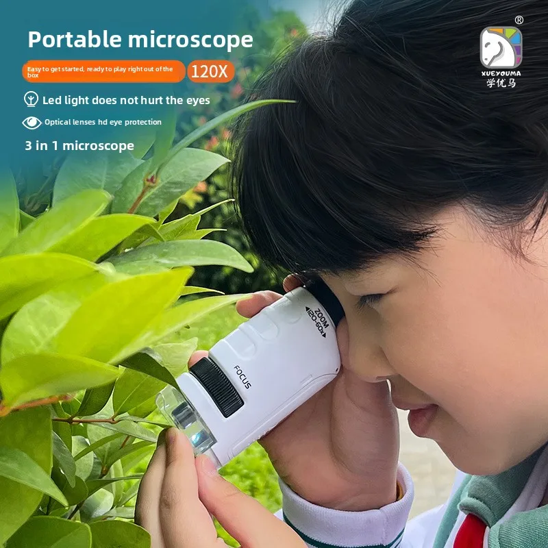 

Kids Portable Handheld Microscope - HD Optical Lens, Outdoor Science Experiment Educational Toy for Students