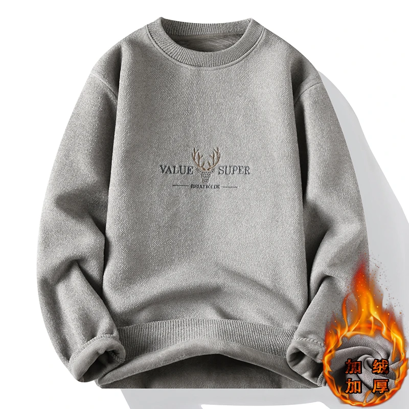 

Thiened Fce round Ne Knitted Sweater Embroidered Men's Winter Faion Casual Straight Fit Overhead Teens Student Knitwear