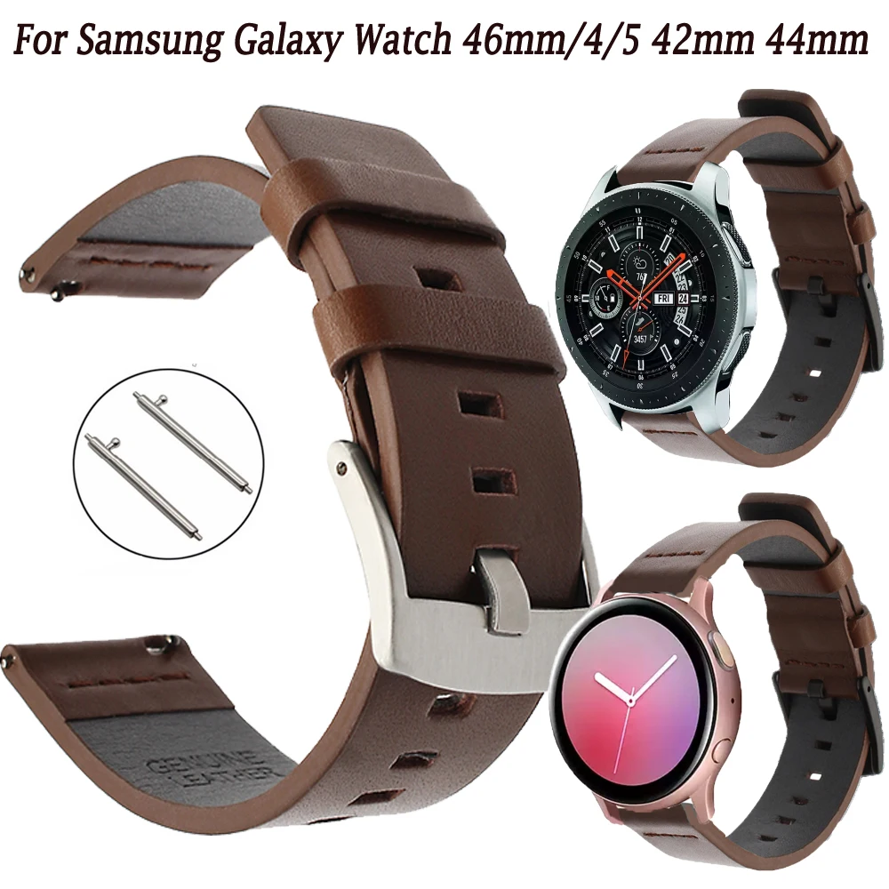 18/20/22mm Genuine Leather Straps For Samsung Galaxy Watch 3/4/5/Active 2 40 44mm Smartwatch Band Bracelet For Gear S3 S2 Correa