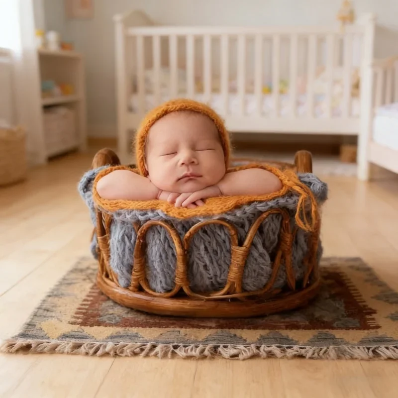 

Аксессуары для детской фотосессии: 1 шт. коричневая круглая плетеная корзина из лозы, реквизит для студийной съемки новорожденных, инструменты для фотосъемки в студии