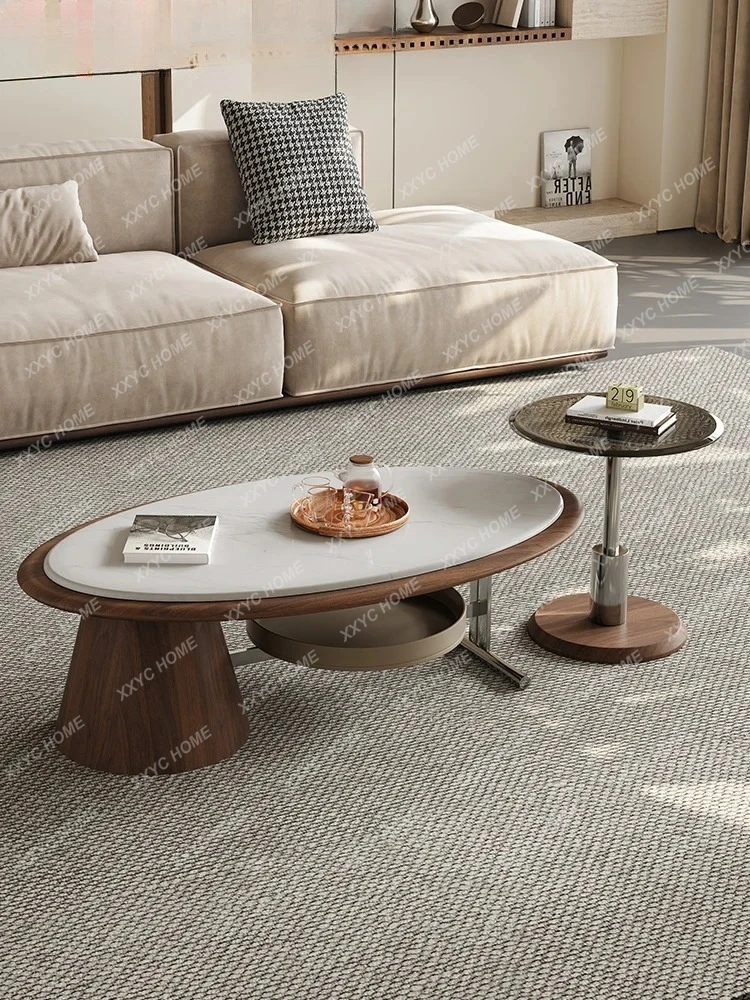 

minimalist microcrystalline stone oval coffee table combination living room household light luxury tea table