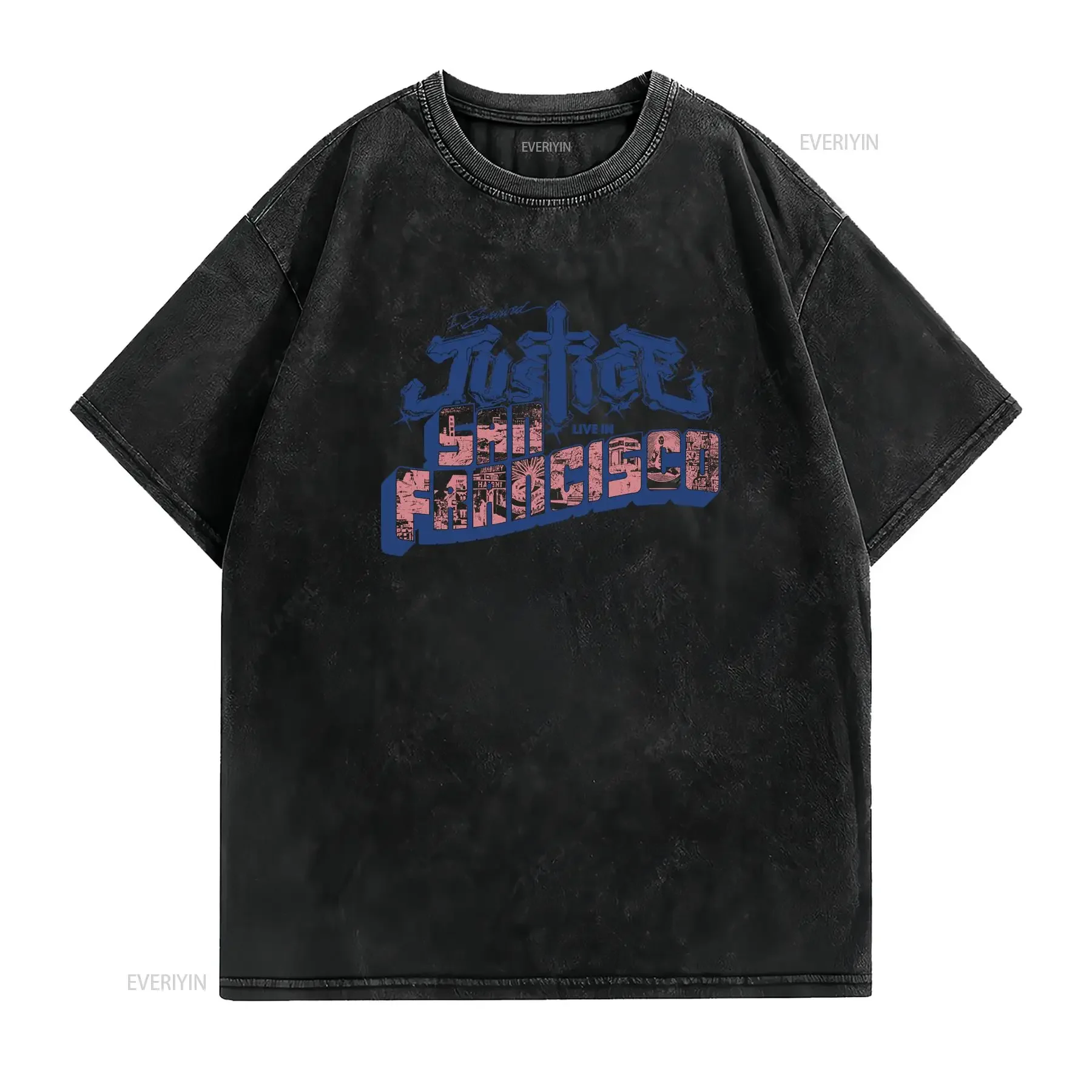 Justice Band I survived Live in San Francisco T Shirt S 5XL ND963 vintage Washed graphic Slightly Casual Comfortable