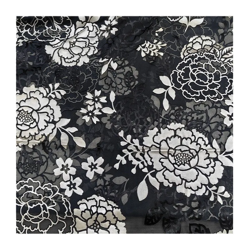 Gaun tidur cheongsam dari kain beludru gauze viscose brokat tenun bermotif cetak berwarna abu-abu tua