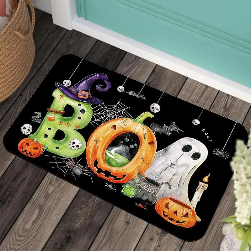 VIKAMA Pumpkin Halloween Doormat, Gothic-Style Non-Slip Mat, Dark Fall Entryway Rug for Porch and Indoor Home Decor