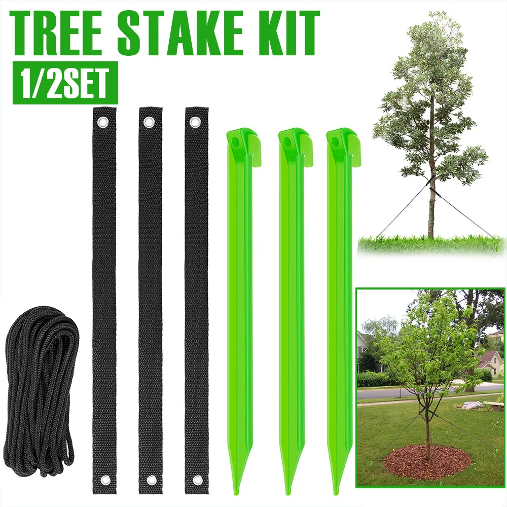 1/3 Set Tree Stake Kit 12in Plastic Sapling Tree Stake Support with Ropes Reusable Tree Staking Anchor Kits for Garden Plant Fix