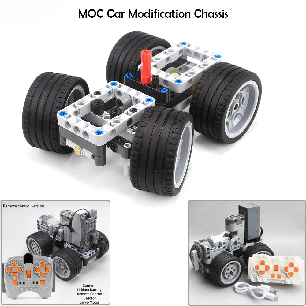 基本的な車のシャーシブロック,mocスポーツカーの改造,電源機能の追加,組み立てられたビルディングブロック,DIYおもちゃ,88744