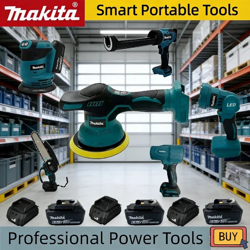 

Makita Various Cordless Power Tools: Cordless Polisher, Blower, Electric Caulk Gun, Work Light and Recipiprocating Saw 18V