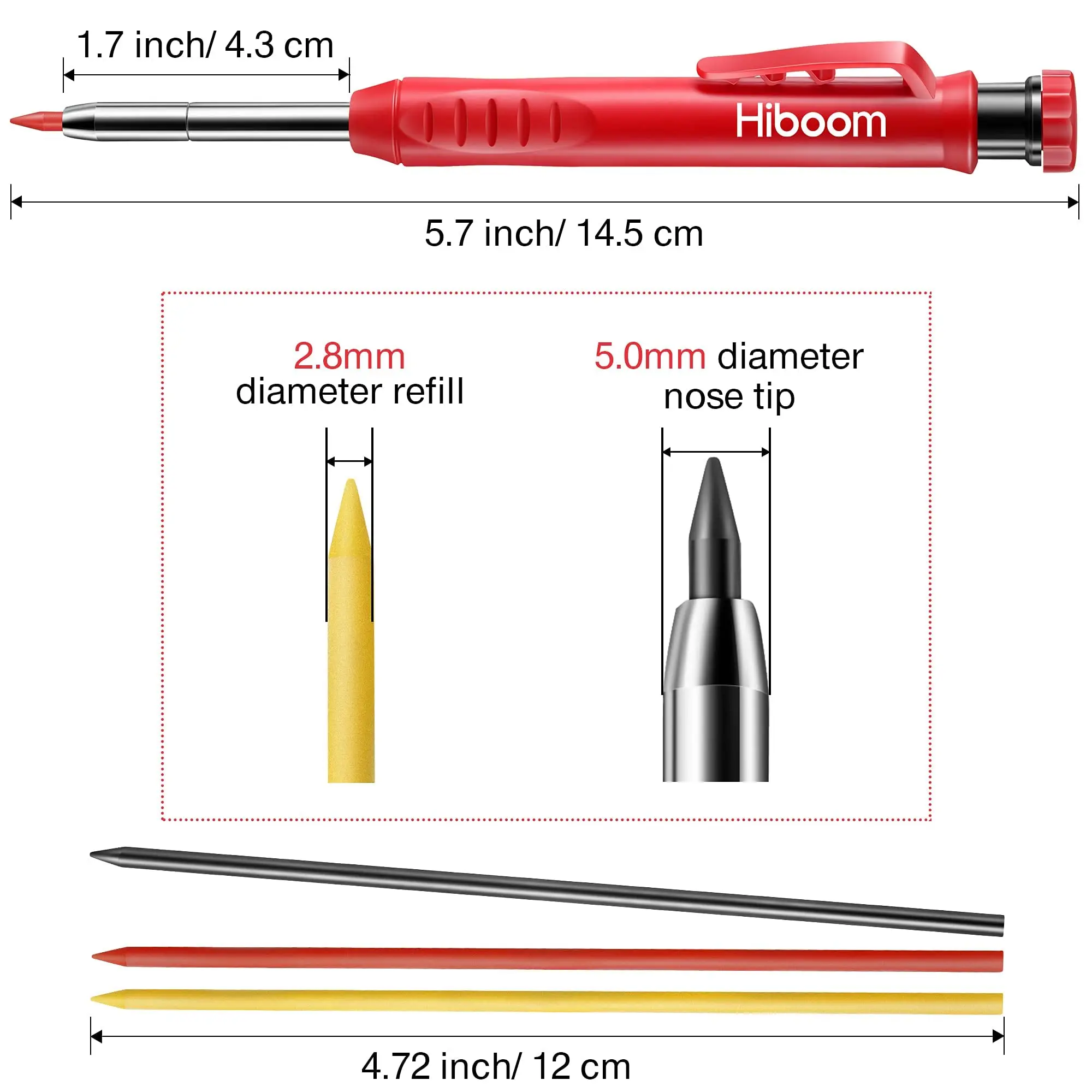 Ensemble de crayons de charpentier solides avec taille-crayon intégré, 14 bouts quotidiens, long nez, trou profond, marqueur de crayon mécanique, 2 paquets