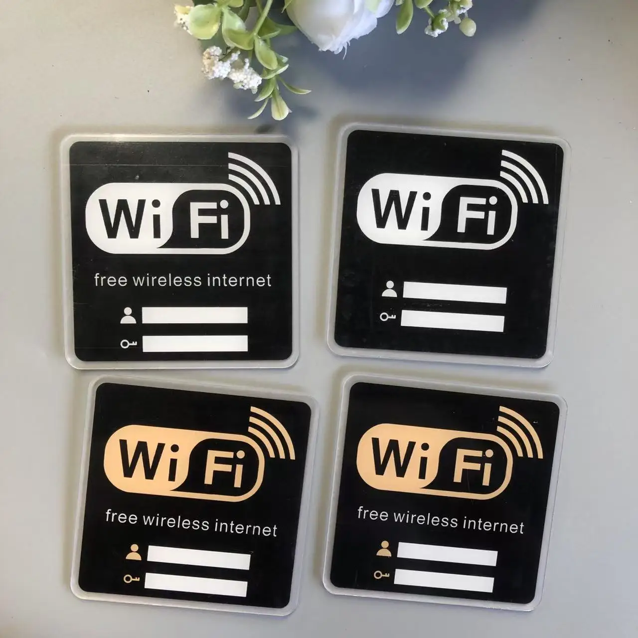 ملصقات حائط مرآة بعلامة WIFI من الأكريليك ثلاثية الأبعاد قابلة لإعادة الكتابة وحساب الكتابة اليدوية وكلمة المرور لتزيين لافتات المتجر العام #3