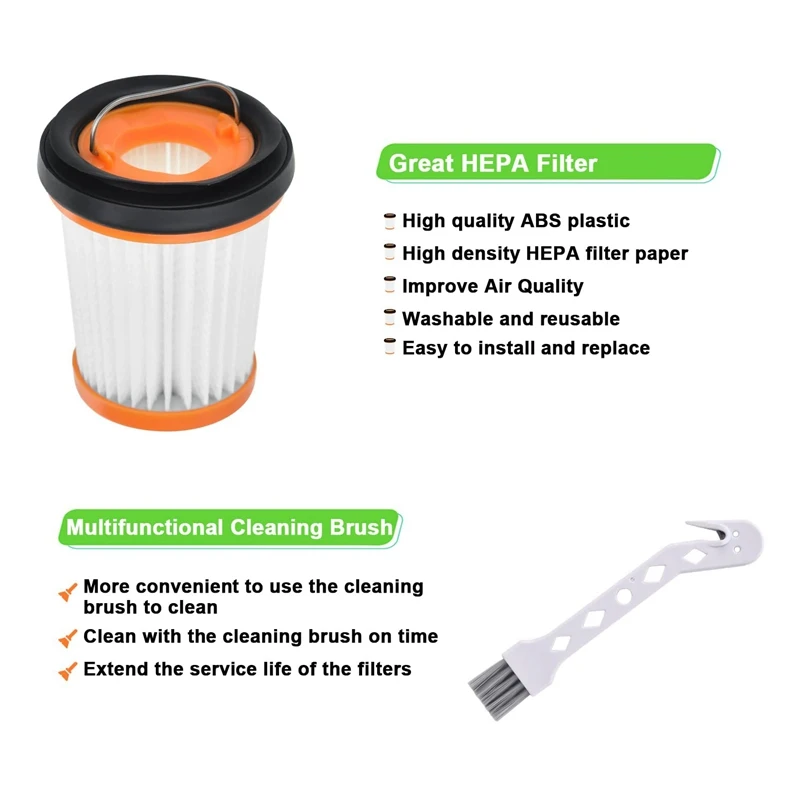 6 Pack Fabric Vacuum Filter With Brush For Shark WV201 WV200 WV205 WV220 WANDVAC Handheld Vacuum