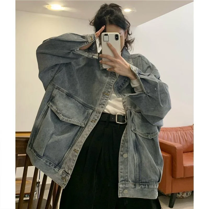 

Loose Fit Long Sve Men's Denim Jaet Autumn Winter plus Size 300 Pou Vintage Workwear Faion Hong Kong Sle BF Sle...