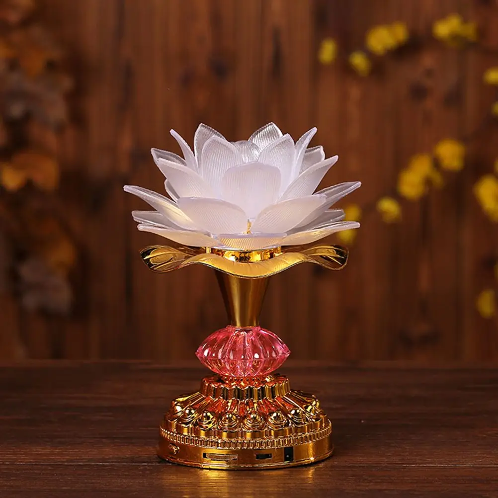 Lâmpada de lótus colorida de plástico LED Decoração de casa BudaHall LightOrnament DesktopDesign SmallNightLight ChangeColor