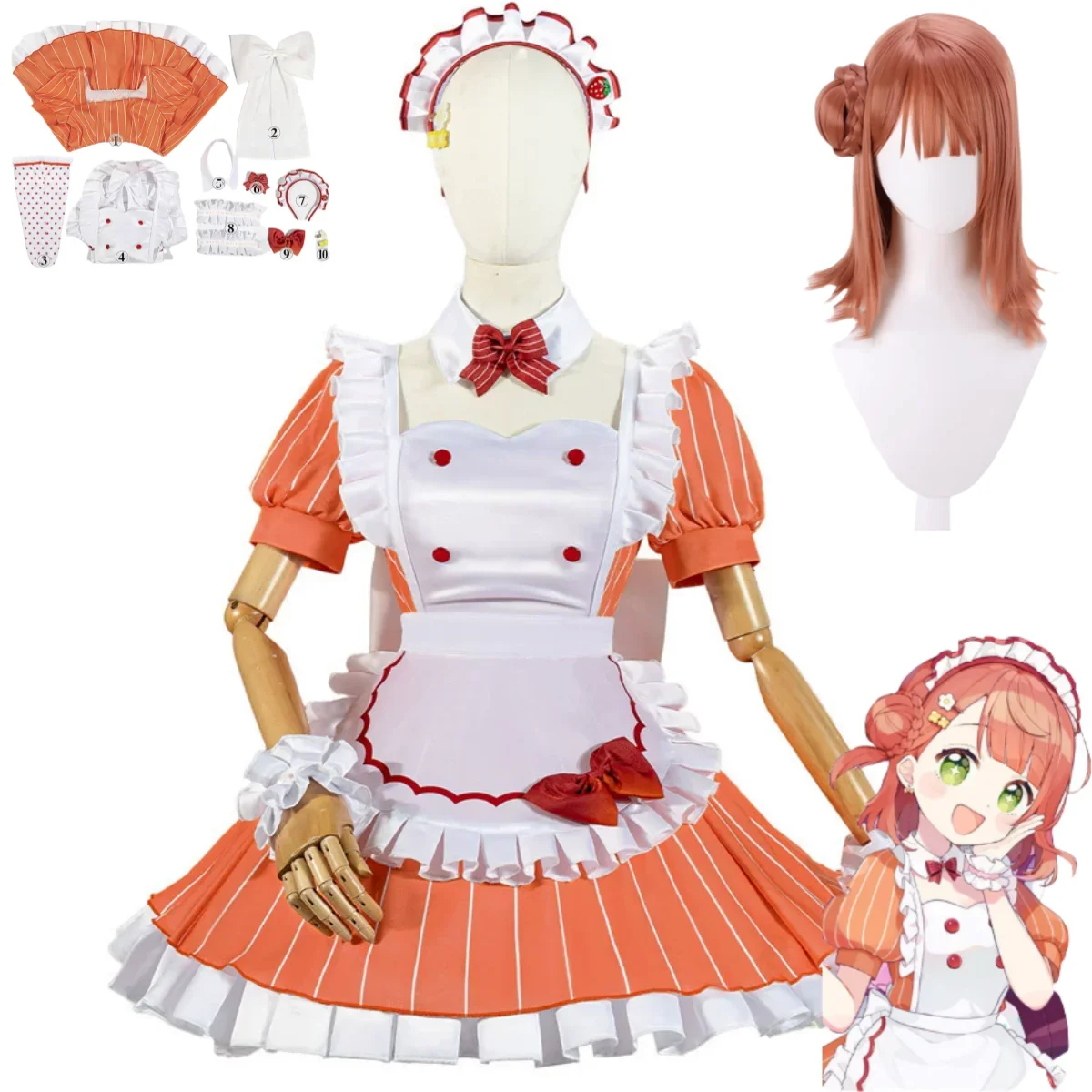 

Платье горничной, юбка в стиле Лолиты, парик, женский кавайный костюм на Хэллоуин, Рождество, 2029, аниме Lovelive AiScReam Uehara Ayumu, карнавальный костюм