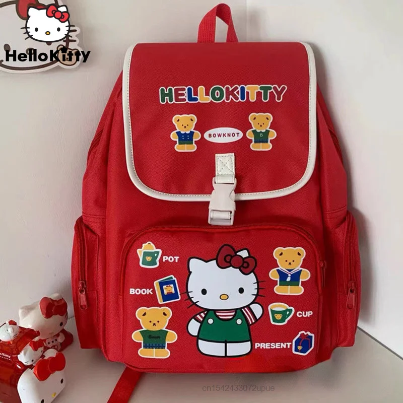 Sanrio Hello Kitty nowe czerwone torby studenckie koreański styl plecaki z postaciami z kreskówek śliczne torby kobiet torba na ramię Y2k plecak dla dziewcząt