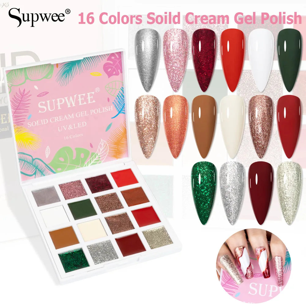 

SUPWEE 16 Colors In 1 Soild Cream Nail Art Gel Polish Semi Permanent Soak Off UV/LED Gel Nail Design All For Manicure Painting