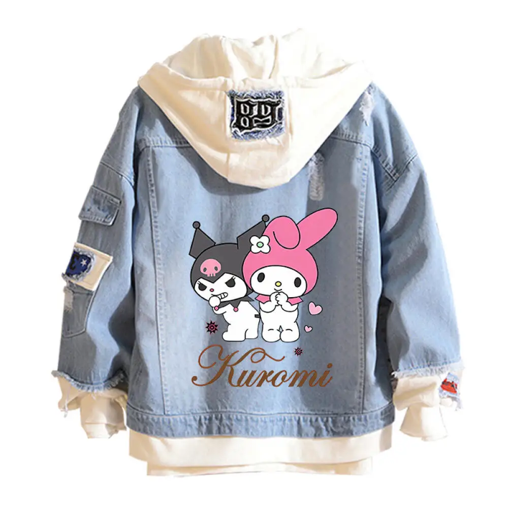 

Kawaii Sanrio Anime Hobby My Melody Kuromi Cartoon Spring and Autumn Printed Jacket Outing Denim Jacket Birthday Gift