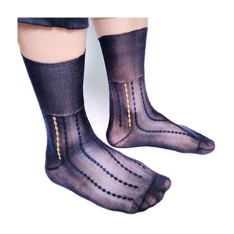 

Brand Classic Style Mens Formal Socks Nylon Silks Gay Male Silks Socks With Dot Line Jacquard Sexy Sheer Thin Transparent Socks