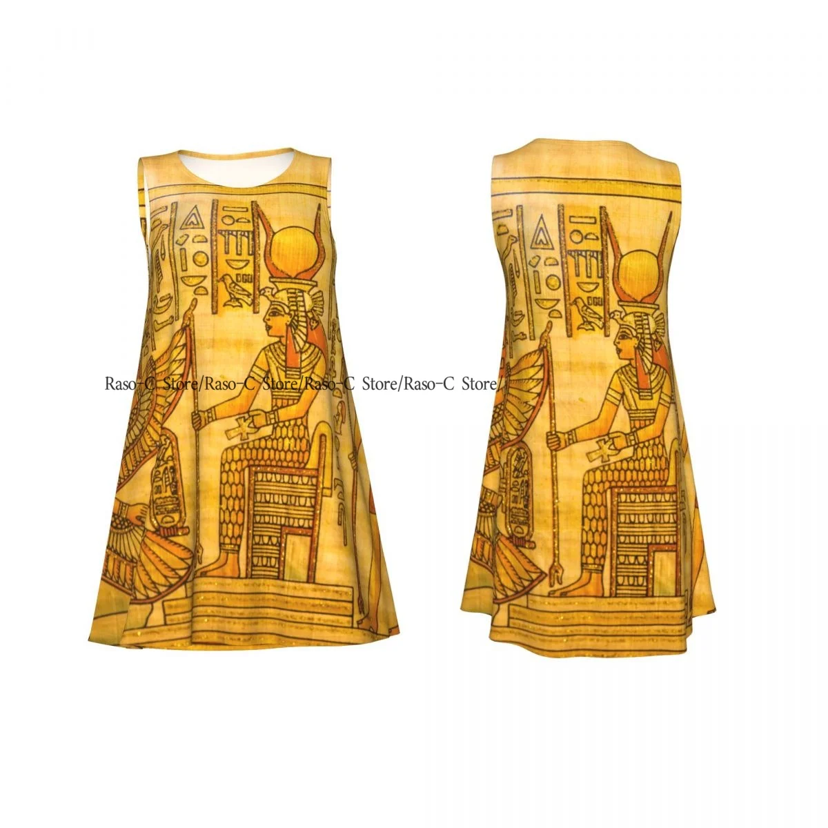 فستان بياقة دائرية بدون أكمام من فستان مصر البردي للنساء فستان كاجوال للركبة فساتين ماكسي #3