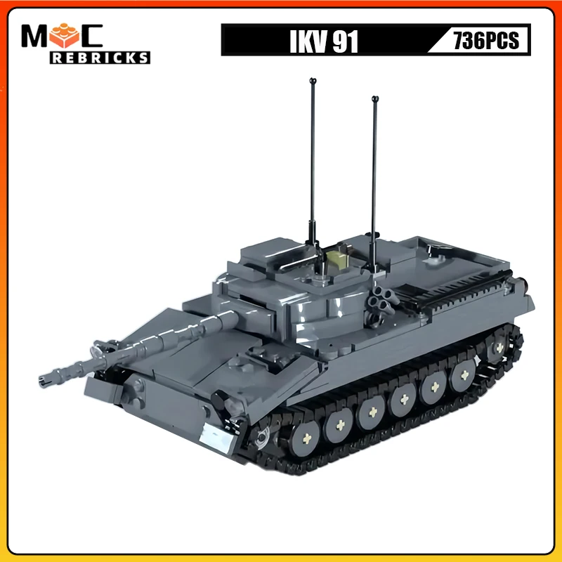 Military Army Tank IKV 91 High Mobility Artillery Armor Vehicle MOC Building Blocks Assembly Model Puzzle Kids Bricks DIY  Toys