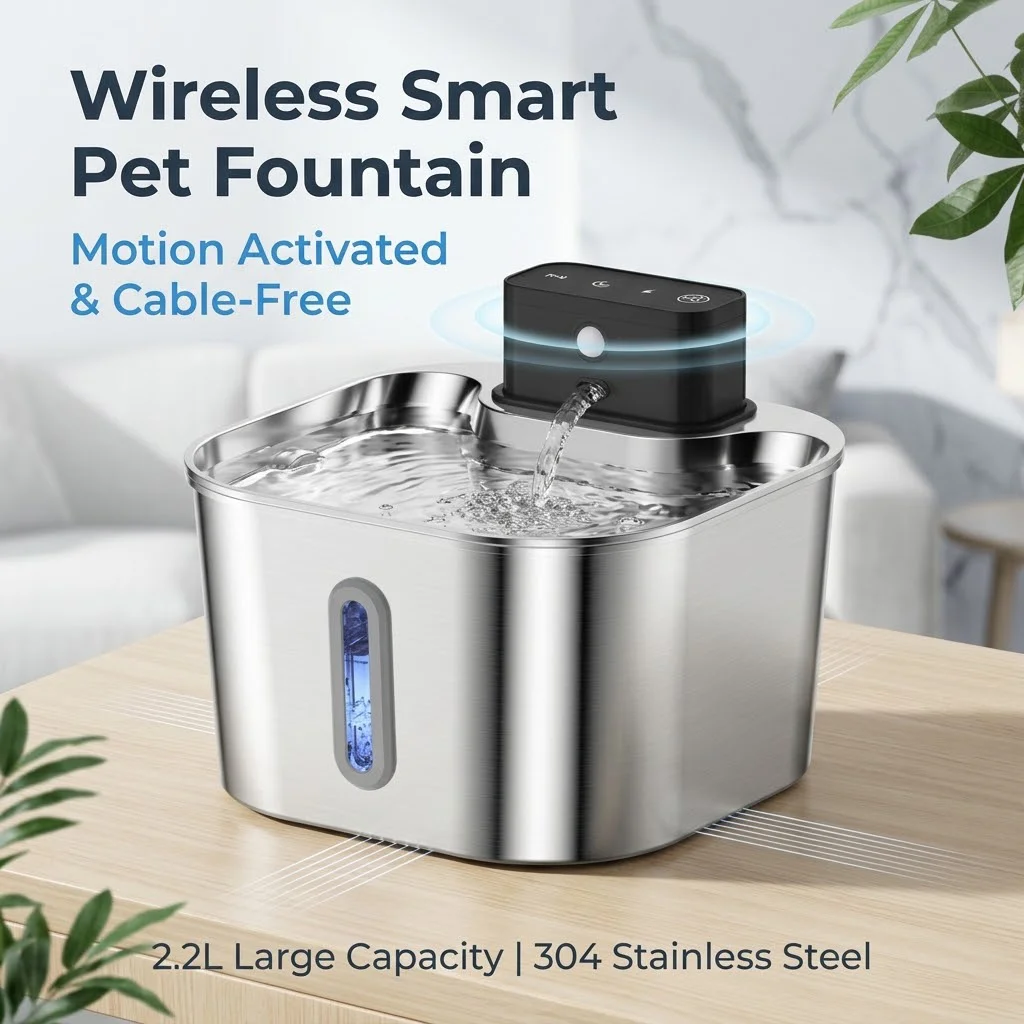 Stainless Steel Wireless Charging Sensor Cat Fountain Automatic Pet Drinking Water Motion Sensor Dog Cat Water Dispenser Bowl