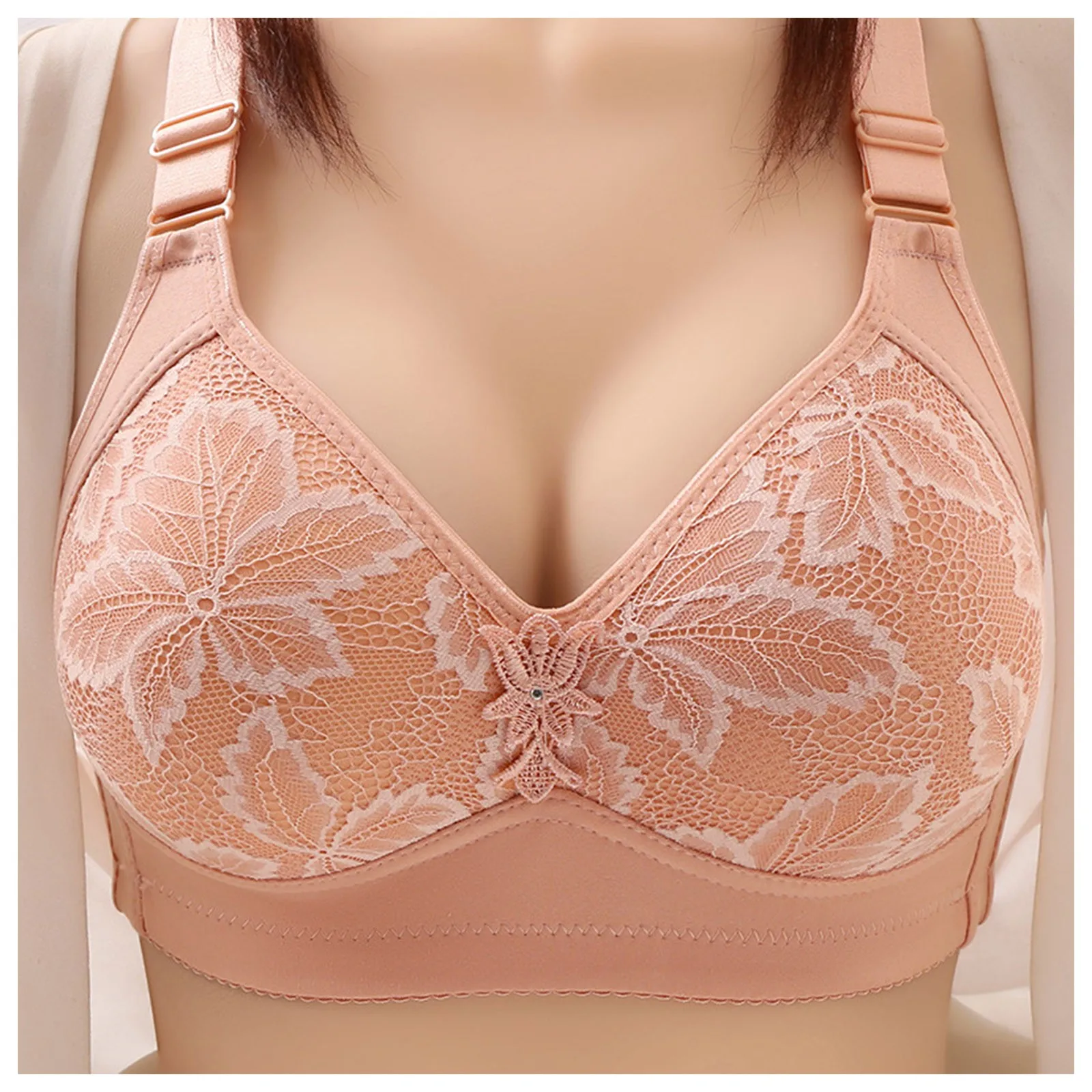 

Plus Size Ladies Bra Embroidery Push Up Wireless Thin Intimates Underwear Adjustable Comfortable Gathered Brassiere Lingeries