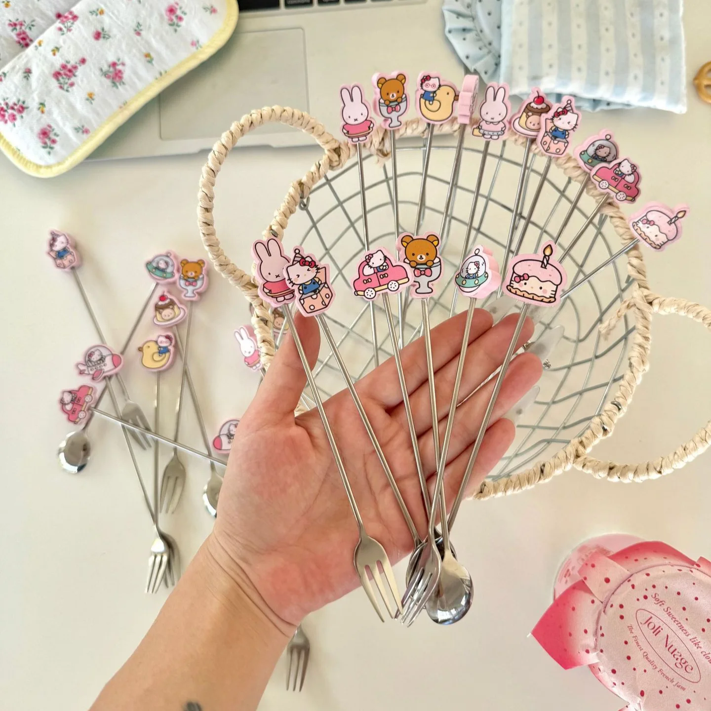 

Anime Hello Kitty Girls 304 Stainless Steel Sanli Kt Cat Spoon and Fork Set Coffee Dessert Fruit Fork Kt Spoons Accessory Gifts