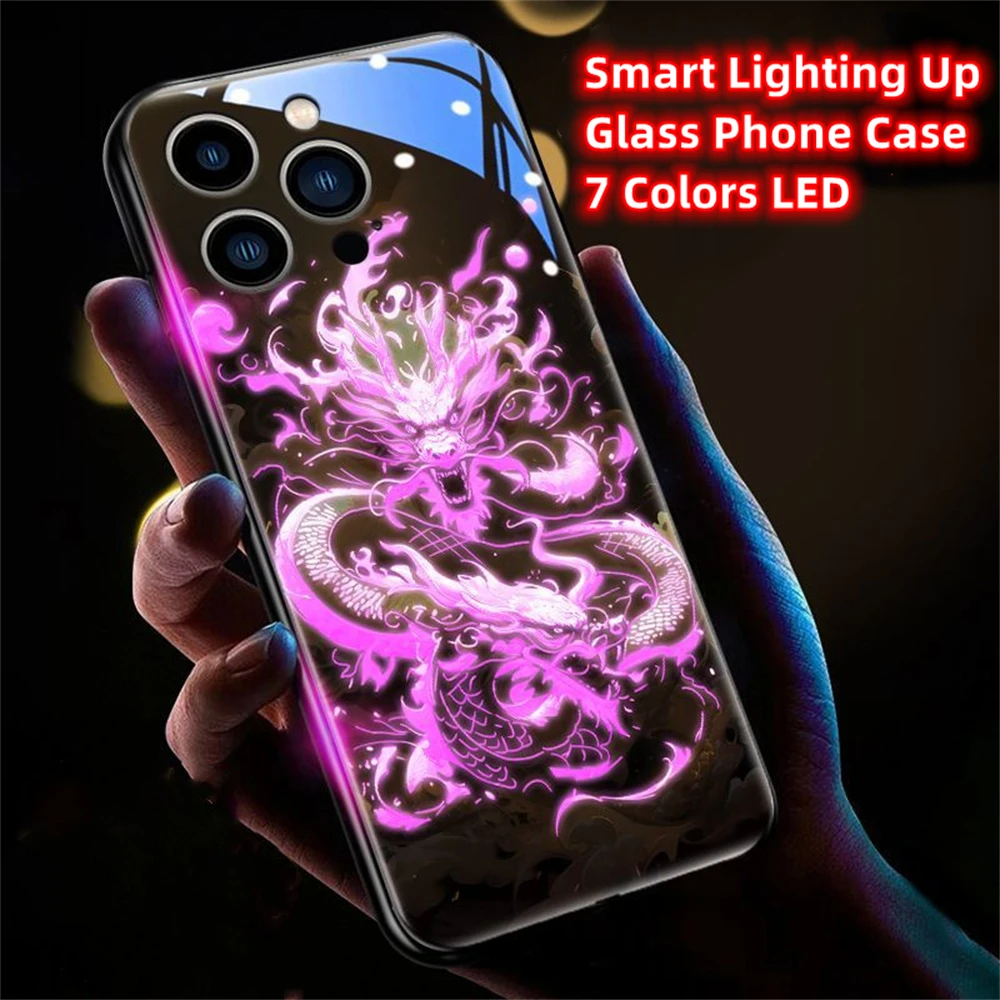 Aggressive Black Dragon Luminous Phone Case LED Light Glass Shockproof Cover For iPhone Air 17 16 15 14 13 12 11 Pro Max Plus view 6