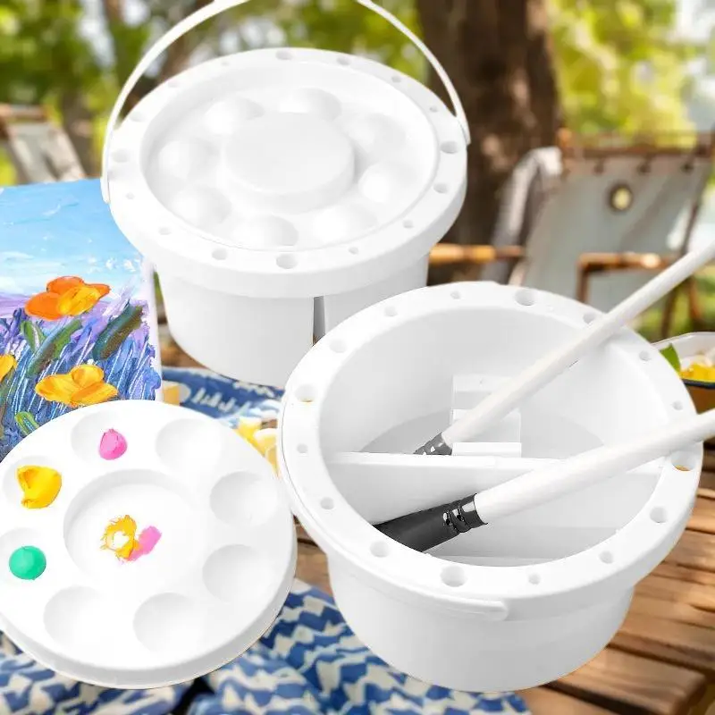 3 في 1 فرشاة غسالة دلو مع غطاء لوحة حامل فرشاة الرسم الفن المائية النفط اللوحة أدوات تنظيف فرش صينية حوض #3