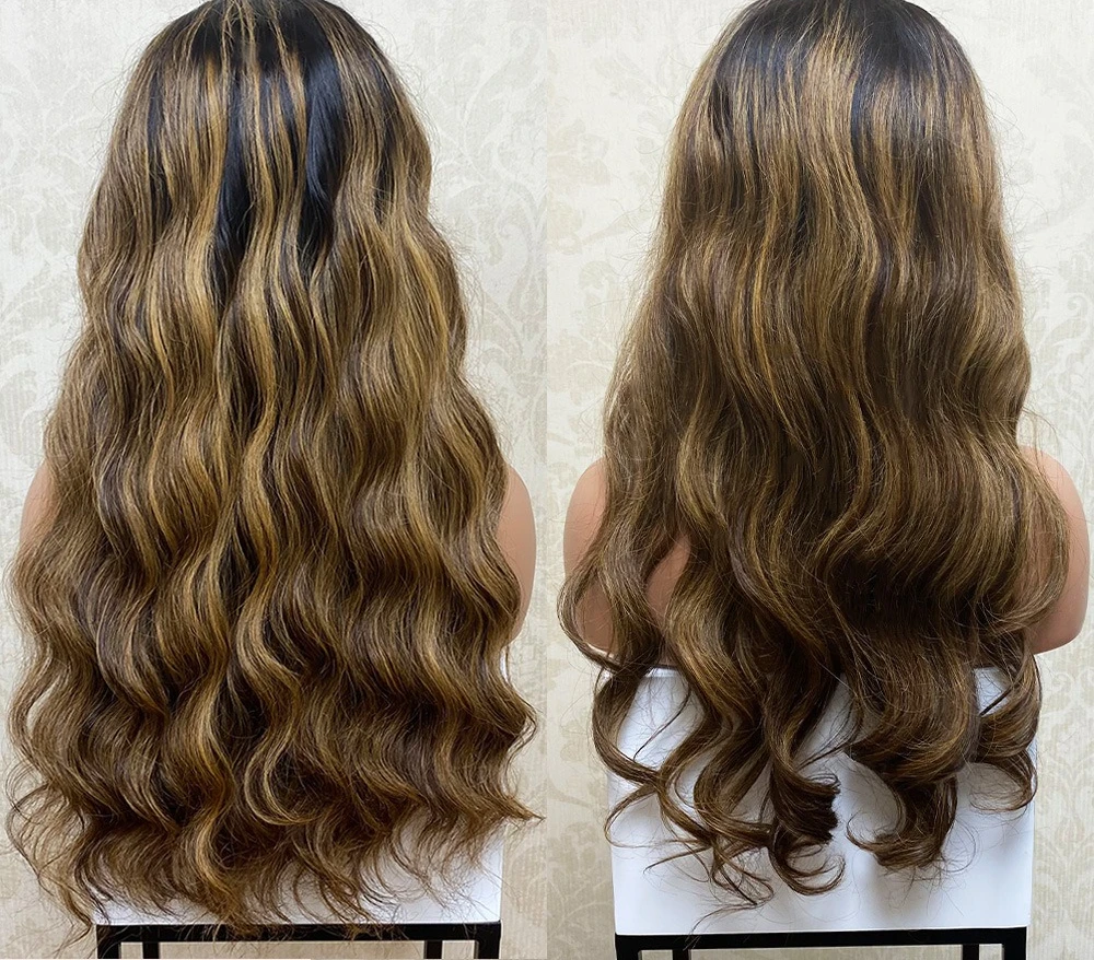 

High-density real wig headgear full hand-woven lace process, real hair