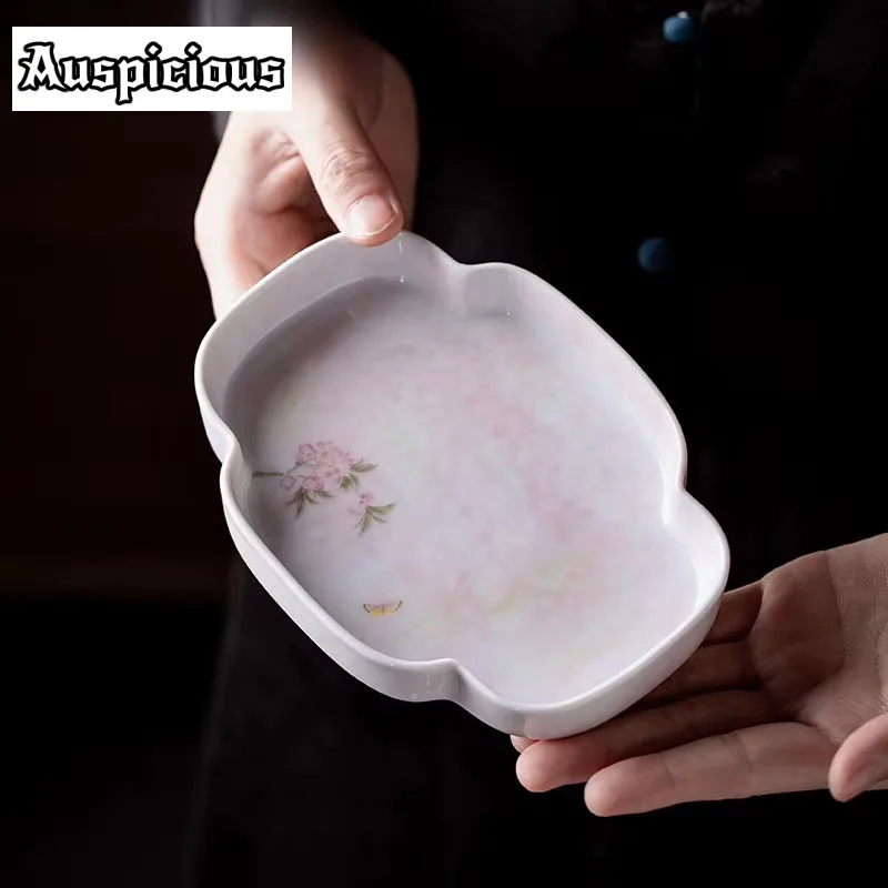 

Pure Handpainted Peach Powder Pot Bearing Base Creative Ceramic Pug Dog Tea Tray Household Kung Fu Teapot Base Fruit Snack Plate