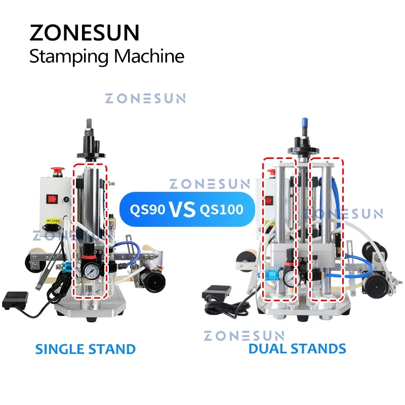 ZONESUN Pneumatic Stamping Machine Heat Press Digital Book Leather Working Paper Wood Custom Logo Embossing Foil Feeder ZS-QS100