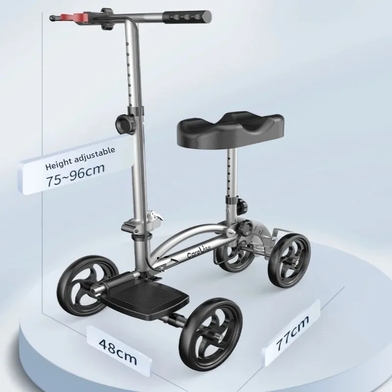 Walking Aid Crutch - Single Leg Walker for Ankle Injury Recovery, Foldable Mobility Scooter with Wheels, Rehab Support Cane
