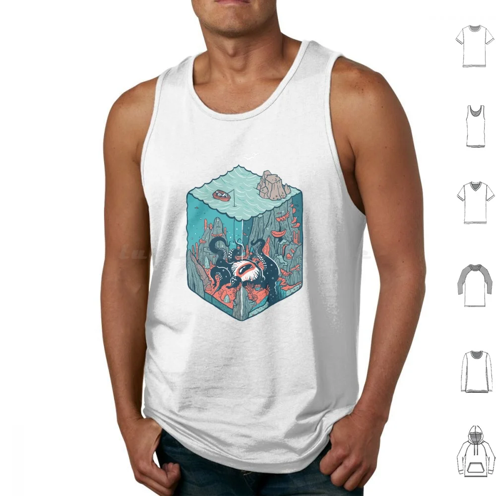 Deep Down At The Bottom Of The Bottle Tank Tops Print Cotton Abyss Seamonster Deep Sea Sailor Madkobra Fishing