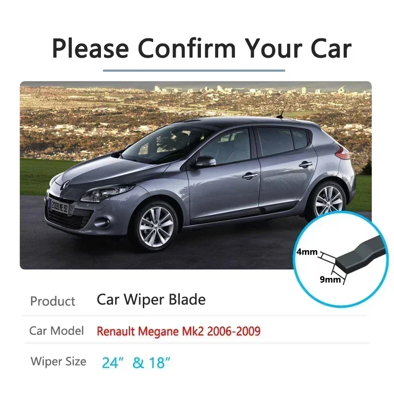 For Renault Megane II MK2 2006 2007 2008 2009 Front Window Windscreen Windshield Wipers Car Accessories Stickers Car Wiper Blade